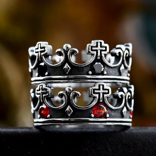 Titanium Steel Finger Ring, Crown, polished, vintage & different size for choice & for man & with rhinestone & blacken, more colors for choice, US Ring Size:7-13, Sold By PC