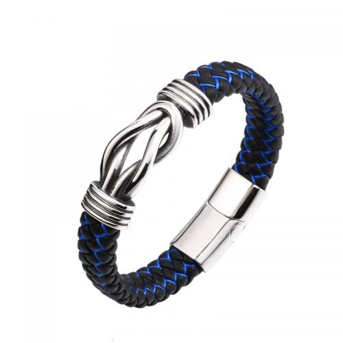 Titanium Steel Bracelet with PU Leather polished vintage & for man Sold By PC