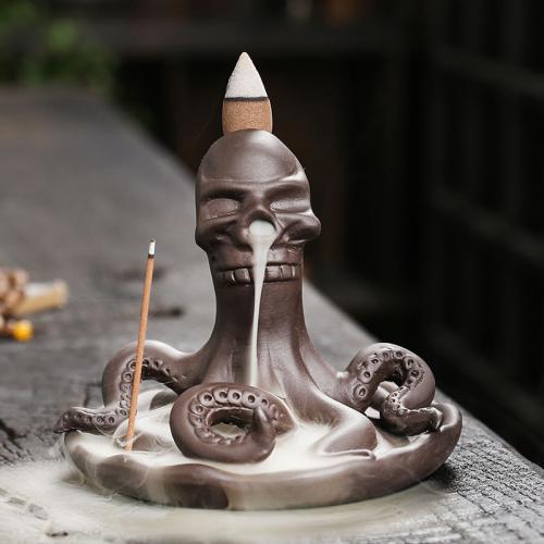 Backflow Incense Burner, Purple Clay, Octopus, half handmade, for home and office & durable & multifunctional, 115x111x95mm, Sold By PC