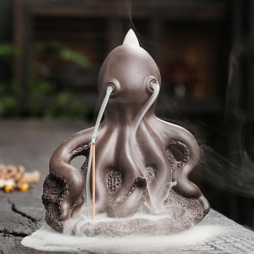 Backflow Incense Burner, Purple Clay, Octopus, half handmade, for home and office & durable & multifunctional, 114x85x127mm, Sold By PC
