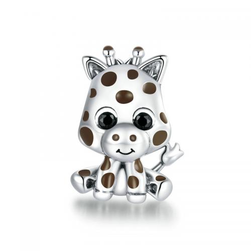 925 Sterling Silver Beads Giraffe DIY & enamel nickel lead & cadmium free Sold By PC