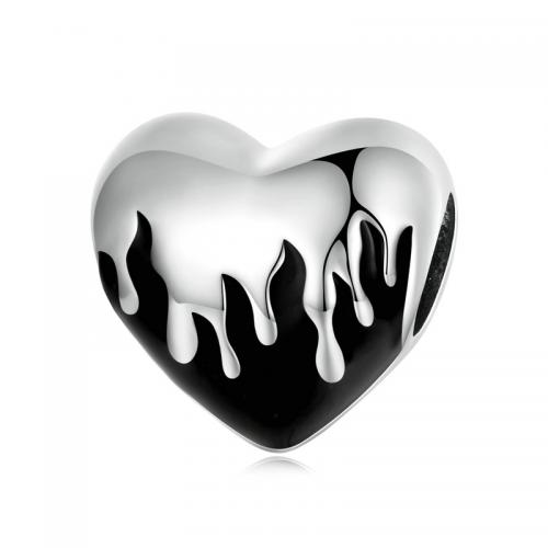 925 Sterling Silver Beads Heart DIY & enamel nickel lead & cadmium free Sold By PC