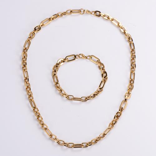 Conjuntos de jóias de aço inoxidável, Bracelete / Pulseira & colar, Aço inoxidável 304, estilo punk & unissex, dourado, Necklace length 55cm,bracelet length 21cm, vendido por Defina