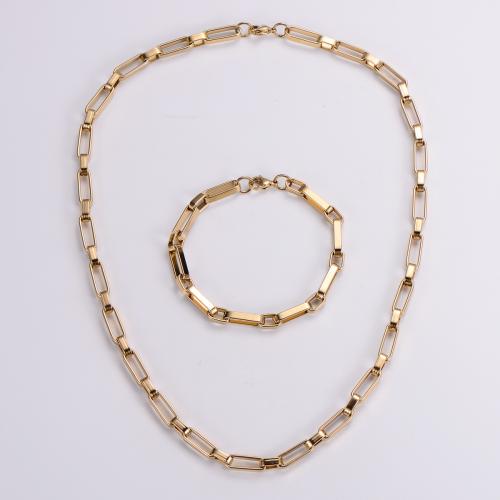 Rozsdamentes acél Ékszerek, karkötő & nyaklánc, 304 rozsdamentes acél, divat ékszerek & egynemű, aranysárga, Necklace length 55cm,bracelet length 21cm, Által értékesített Set