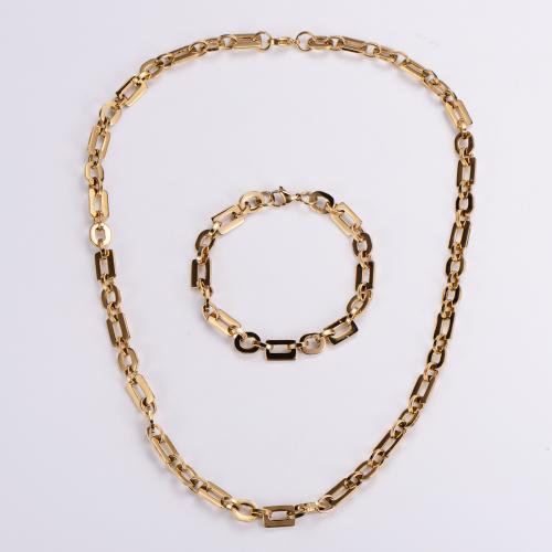 Conjuntos de jóias de aço inoxidável, Bracelete / Pulseira & colar, Aço inoxidável 304, joias de moda & unissex, dourado, Necklace length 55cm,bracelet length 21cm, vendido por Defina