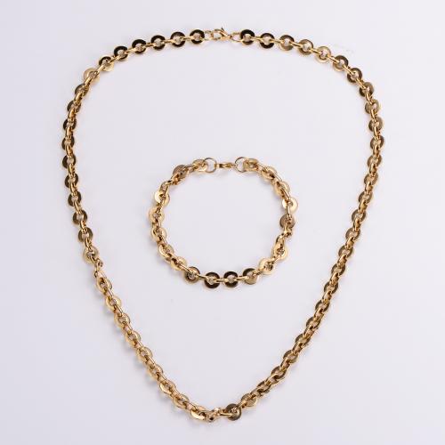 Fashion Stainless Steel Jewelry Sets, bracelet & necklace, 304 Stainless Steel, Vacuum Ion Plating, fashion jewelry & Unisex, golden, Necklace length 55cm,bracelet length 21cm, Sold By Set