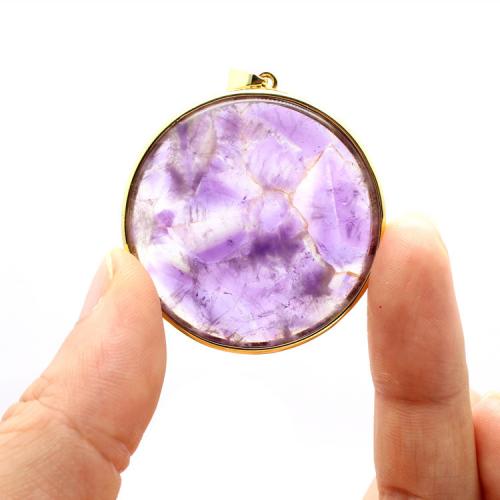Gemstone Pendants Jewelry, Natural Stone, with Brass, Flat Round, silver color plated, DIY & different materials for choice, more colors for choice, 39x39x4mm, Sold By PC