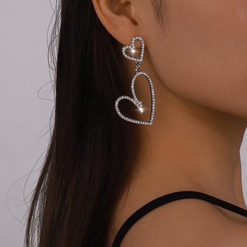 Tibetan Style Drop Earrings, Heart, plated, fashion jewelry & for woman & with rhinestone, more colors for choice, nickel, lead & cadmium free, Sold By Pair