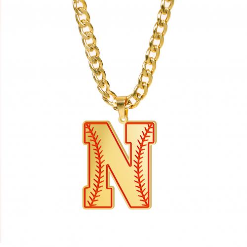 Titanium Steel Necklace Alphabet Letter gold color plated Unisex Length 60 cm Sold By PC