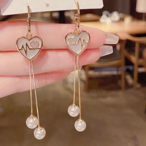 Zinc Alloy Drop Earrings with ABS Plastic Pearl Heart plated fashion jewelry golden nickel lead & cadmium free Sold By Pair