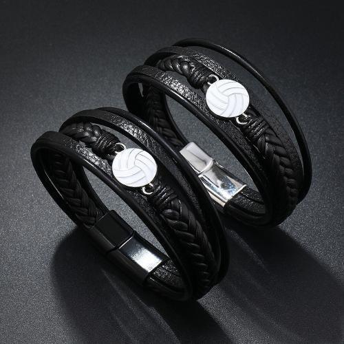 PU Leather Cord Bracelets with Zinc Alloy handmade multilayer & for man Sold By PC