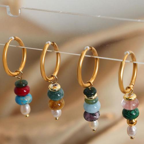 Titan Stahl Ohrring, Titanstahl, mit Naturstein, goldfarben plattiert, Modeschmuck & für Frau, keine, frei von Nickel, Blei & Kadmium, 45x20mm, verkauft von Paar