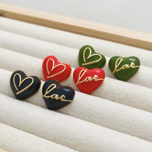 Brass Stud Earring, Heart, fashion jewelry & for woman & enamel, more colors for choice, nickel, lead & cadmium free, 13x14mm, Sold By Pair