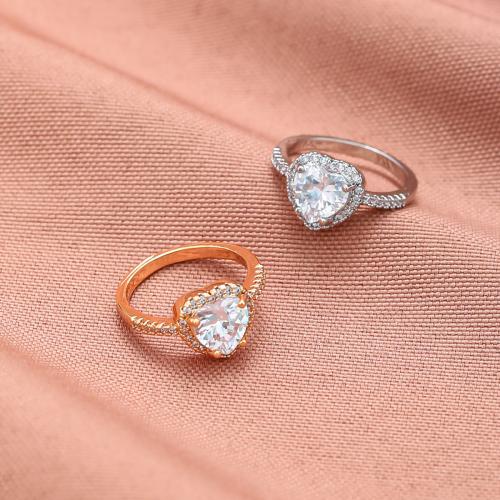 Cubic Zirconia Micro Pave Brass Ring Heart plated fashion jewelry & micro pave cubic zirconia & for woman nickel lead & cadmium free Inner 1.7cm Sold By PC