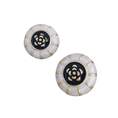 Brass Stud Earring, Button Shape, 18K gold plated, fashion jewelry & for woman & enamel, nickel, lead & cadmium free, 20x20mm, Sold By Pair