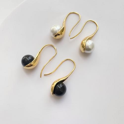Brass Drop Earring, with Plastic Pearl, 18K gold plated, fashion jewelry & for woman, more colors for choice, nickel, lead & cadmium free, 28x10mm, Sold By Pair