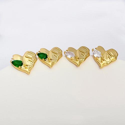 Cubic Zirconia Micro Pave Brass Earring, Heart, 18K gold plated, fashion jewelry & micro pave cubic zirconia & for woman, more colors for choice, nickel, lead & cadmium free, 16x17mm, Sold By Pair