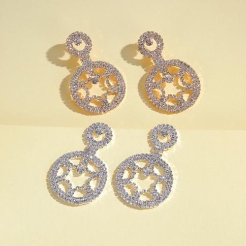 Brass Stud Earring plated & for woman & with rhinestone & hollow nickel lead & cadmium free Sold By Pair