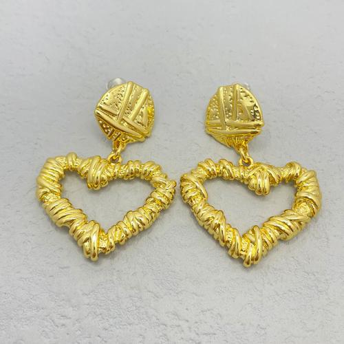 Latão Brinco, cobre, Coração, 18K banhado a ouro, joias de moda & para mulher & vazio, níquel, chumbo e cádmio livre, 40x26mm, vendido por par