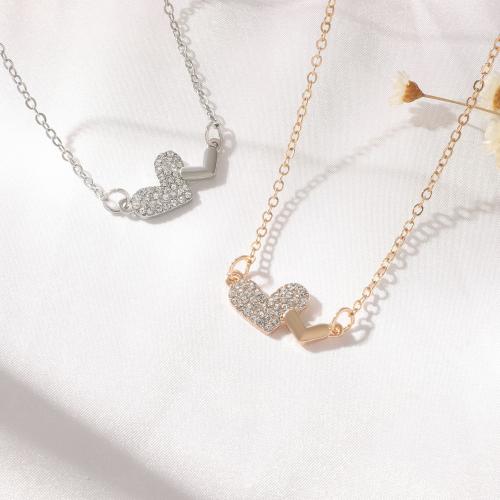 Zinc Alloy Jewelry Necklace with 1.96 Inch extender chain Heart fashion jewelry & for woman & with rhinestone nickel lead & cadmium free Length Approx 18.5 Inch Sold By PC