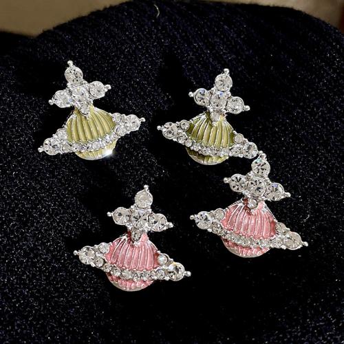 Zinc Alloy Stud Earring with enamel fashion jewelry & micro pave cubic zirconia & for woman nickel lead & cadmium free Sold By Pair