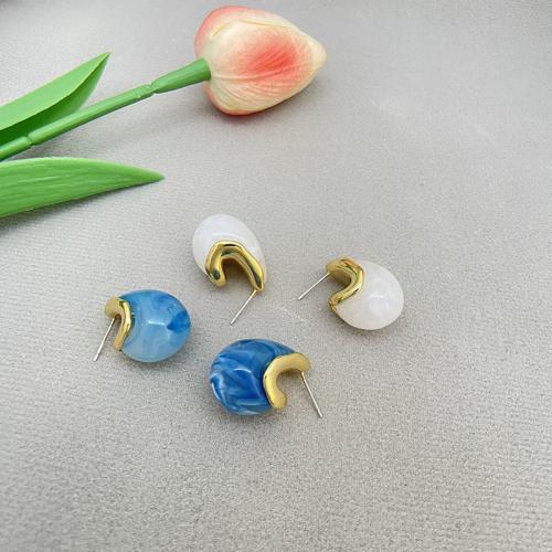 Brass Stud Earring, with Resin, Teardrop, plated, fashion jewelry & for woman, more colors for choice, nickel, lead & cadmium free, 25x20mm, Sold By Pair