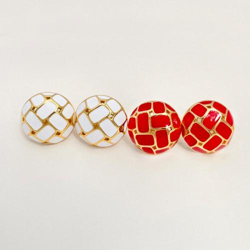 Brass Stud Earring Round 18K gold plated fashion jewelry & for woman & enamel nickel lead & cadmium free Sold By Pair