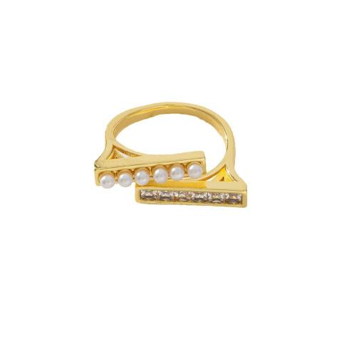 Cubique anneau en laiton Circonia Micro Pave, avec perle de plastique, Plaqué d'or, pavé de micro zircon & pour femme, plus de couleurs à choisir, Vendu par PC
