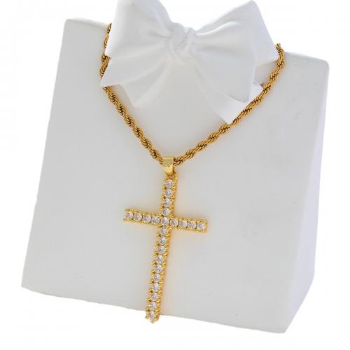 Cubic Zircon Micro Pave Brass Necklace Cross real gold plated micro pave cubic zirconia & for woman golden Sold By PC