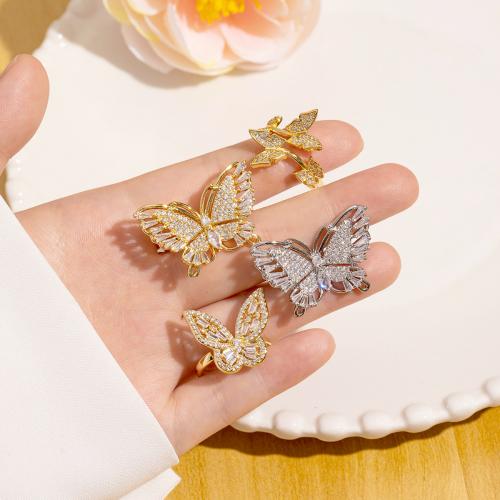 Cubic Zirconia Micro Pave Brass Ring Butterfly real gold plated & micro pave cubic zirconia & for woman Sold By PC
