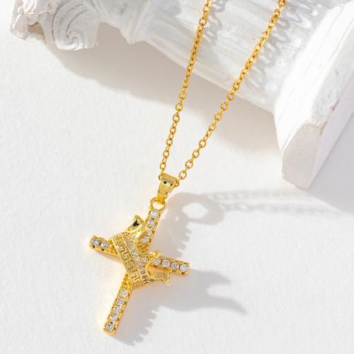 Cubic Zircon Micro Pave Brass Necklace, Cross, real gold plated, micro pave cubic zirconia & for woman, more colors for choice, Sold By PC