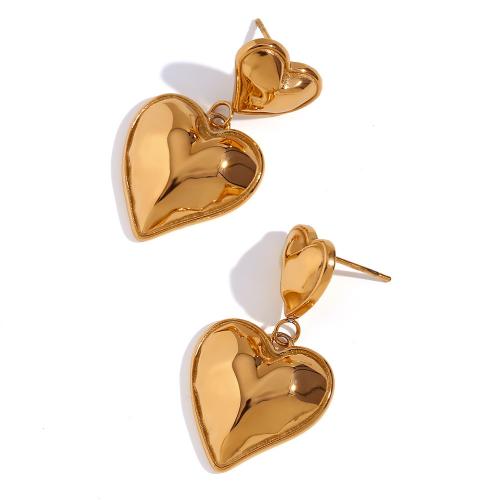 Boucle d'oreille de gaujon en acier inoxydable, acier inoxydable 316L, coeur, pour femme, doré, Vendu par paire