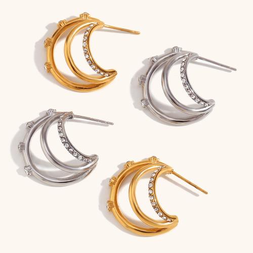 Stainless Steel Stud Earrings, 316L Stainless Steel, Vacuum Ion Plating, micro pave cubic zirconia & for woman, more colors for choice, Sold By Pair