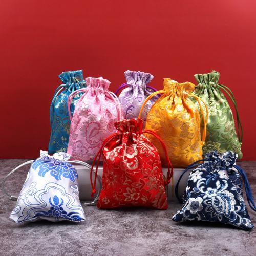 Brocade Drawstring Bag, Embroidery, with flower pattern, more colors for choice, 140x100mm, Sold By PC