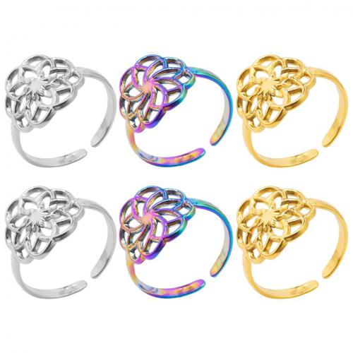 Stainless Steel Finger Ring, 304 Stainless Steel, Flower, Vacuum Ion Plating, fashion jewelry & Unisex & hollow, more colors for choice, 15mm, US Ring Size:8, Sold By PC