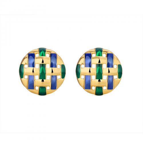 Brass Stud Earring Button Shape plated fashion jewelry & for woman nickel lead & cadmium free Sold By Pair