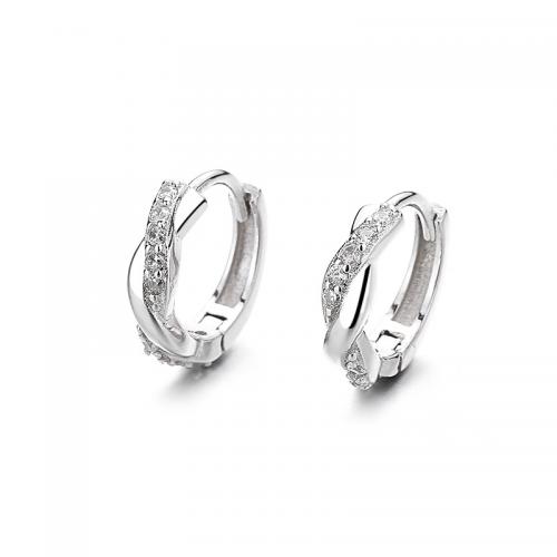 925 Sterling Silver Hoop Earrings plated fashion jewelry & for woman & with rhinestone nickel lead & cadmium free 11.30mm Sold By Pair