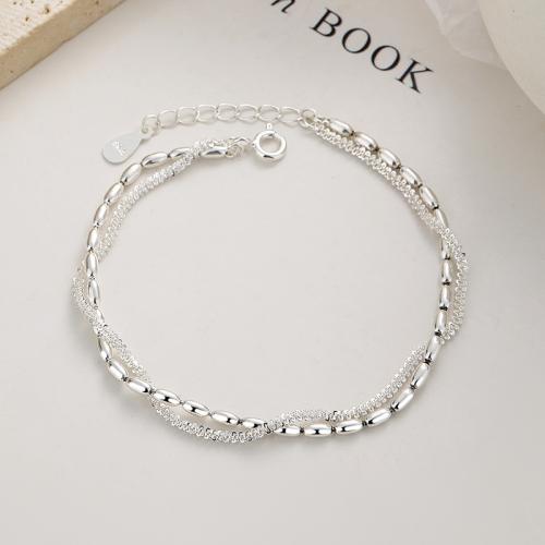 925 Sterling Silver Bangle Bracelet, with 3cm extender chain, silver color plated, Double Layer & fashion jewelry & for woman, nickel, lead & cadmium free, Length:Approx 16 cm, Sold By Pair
