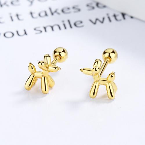 925 Sterling Silver Stud Earrings, Dog, plated, fashion jewelry & for woman, more colors for choice, nickel, lead & cadmium free, 10.20mm, Sold By Pair