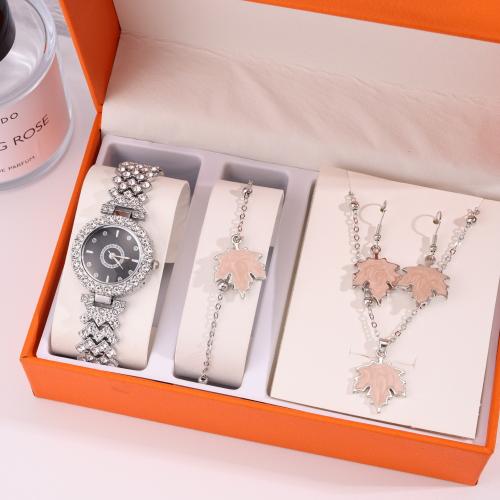 Tibetan Style Jewelry Sets, watch & bracelet & earring & necklace, silver color plated, 4 pieces & different styles for choice & enamel & with rhinestone, more colors for choice, nickel, lead & cadmium free, 165x70x110mm, Sold By Set