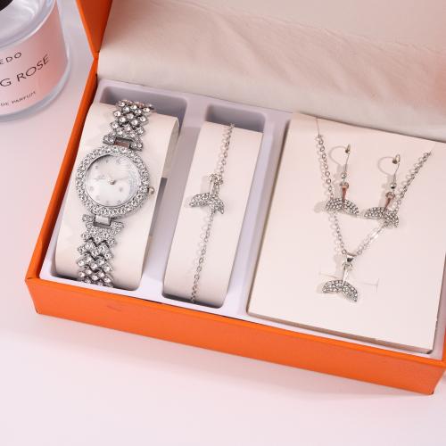 Tibetan Style Jewelry Sets, watch & bracelet & earring & necklace, silver color plated, 4 pieces & different styles for choice & with rhinestone, more colors for choice, nickel, lead & cadmium free, 165x70x110mm, Sold By Set