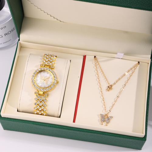 Zinc Alloy Jewelry Sets watch & necklace plated 2 pieces & with rhinestone nickel lead & cadmium free Sold By Set