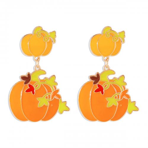 Tibetan Style Drop Earrings, Pumpkin, gold color plated, fashion jewelry & for woman & enamel, orange, nickel, lead & cadmium free, 30x45mm, Sold By Pair