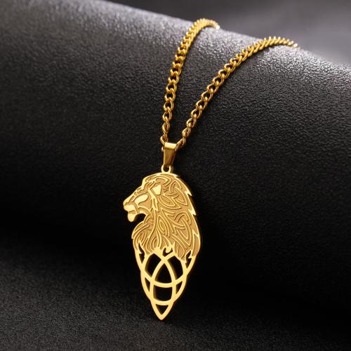 Titanium Steel Necklace, with 5CM extender chain, Lion, plated, fashion jewelry & for woman & hollow, more colors for choice, Length:45 cm, Sold By PC