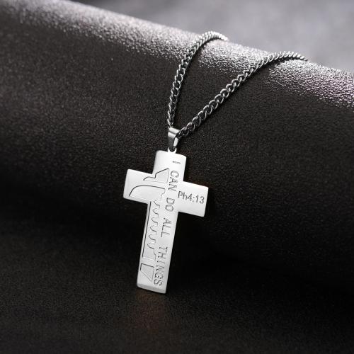 Titanium Steel Necklace with 5CM extender chain Cross plated fashion jewelry & for man Length 60 cm Sold By PC