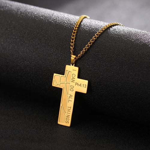 Titanium Steel Necklace, Cross, plated, fashion jewelry & for man, more colors for choice, Length:60 cm, Sold By PC