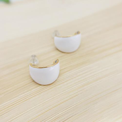 Brass Stud Earring, with enamel, gold color plated, fashion jewelry & for woman & with rhinestone, white, nickel, lead & cadmium free, 10x12mm, Sold By Pair