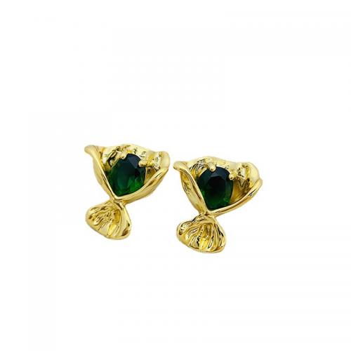 Brass Stud Earring, gold color plated, fashion jewelry & for woman & with rhinestone, green, nickel, lead & cadmium free, 20x20mm, Sold By Pair