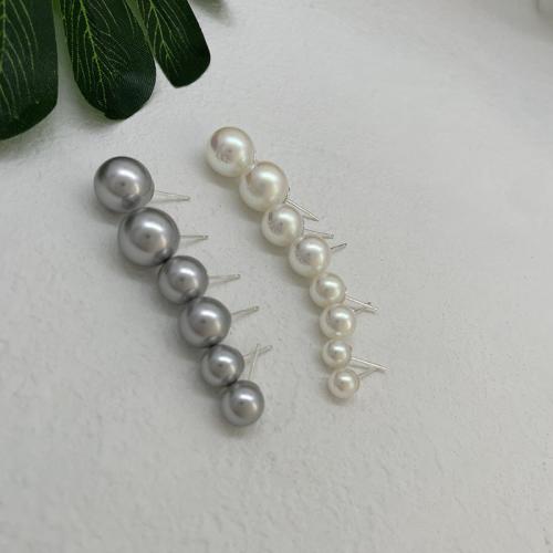 Brass Stud Earring, with Plastic Pearl, fashion jewelry & different size for choice & for woman, more colors for choice, nickel, lead & cadmium free, Sold By Pair
