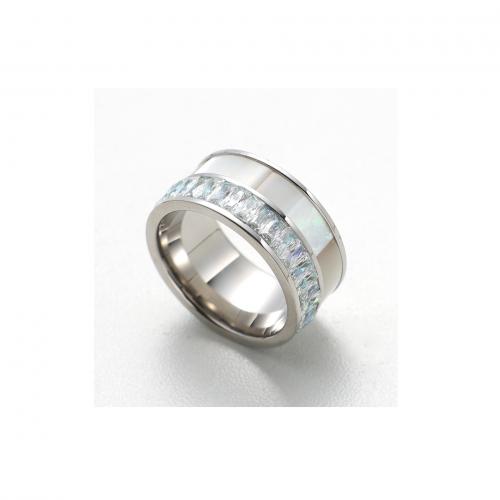 Rhinestone-Edelstahl -Finger-Ring, 304 Edelstahl, mit Muschel, verschiedene Größen vorhanden & verschiedene Stile für Wahl & für Frau & mit Strass, frei von Nickel, Blei & Kadmium, verkauft von PC